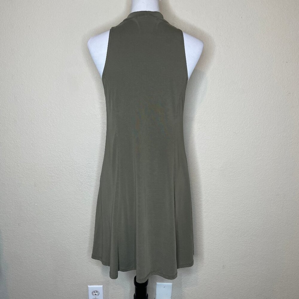 Mikey & Joey Olive Green Mock Neck Skater Dress Sleeveless Size Small - Picture 4 of 10